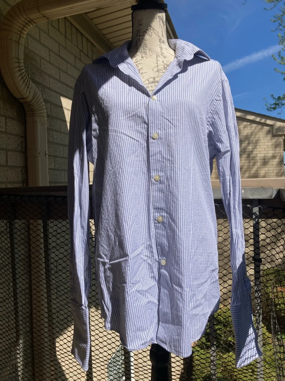 Michael Kors Men's 100% Cotton Blue White Grey Striped Button Down Shirt Large - Picture 16 of 17